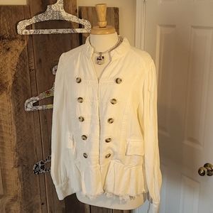 Free People Ivory Double-Breasted Utility Jacket
